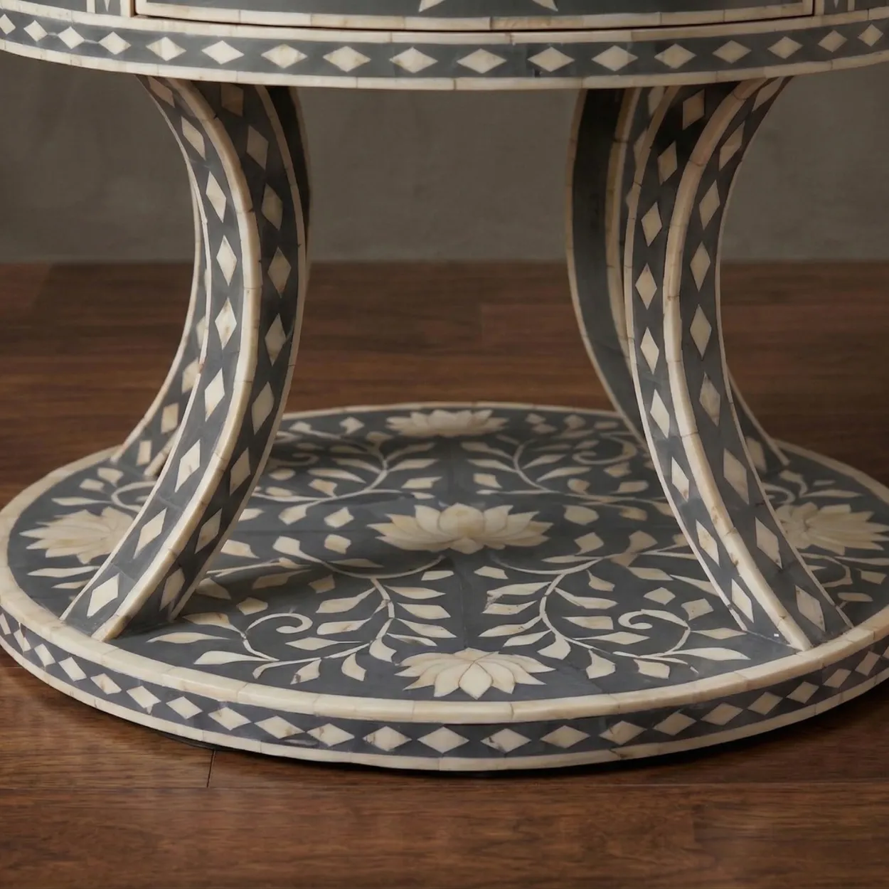Bone Inlay Grey Round bedside table - Image 5