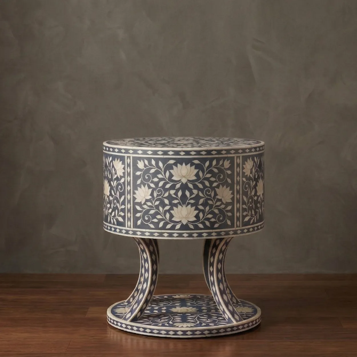 Bone Inlay Grey Round bedside table - Image 2