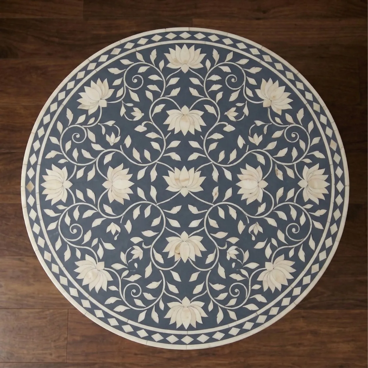 Bone Inlay Grey Round bedside table - Image 3