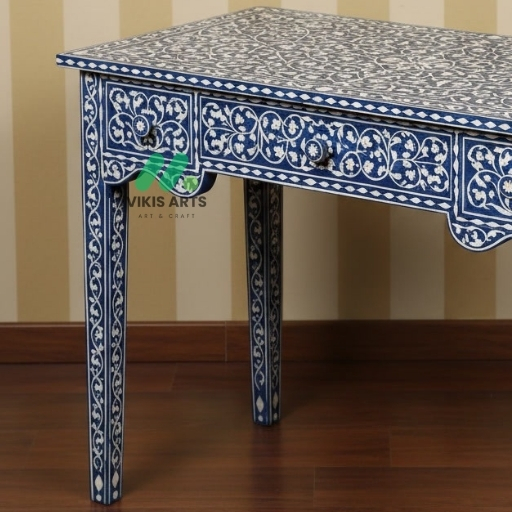 Bone inlay Blue study table - Image 2