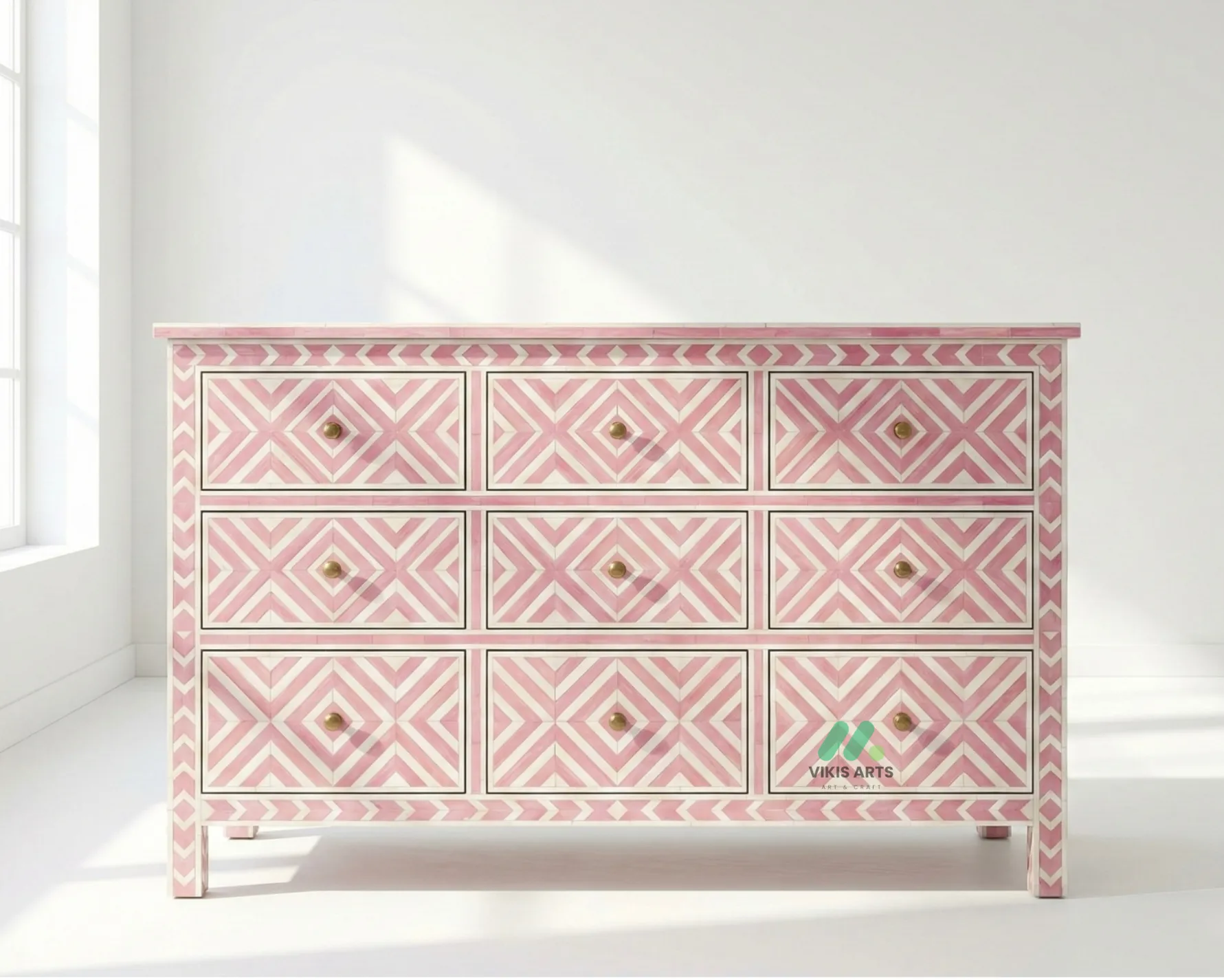 Bone Inlay Baby Pink 9 Chest of Drawer