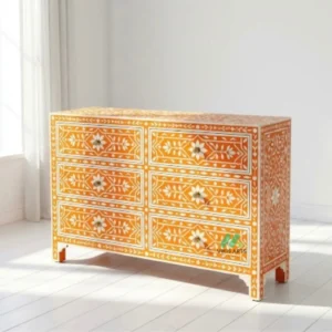 Bone Inlay Orange 6 Chest of Drawer