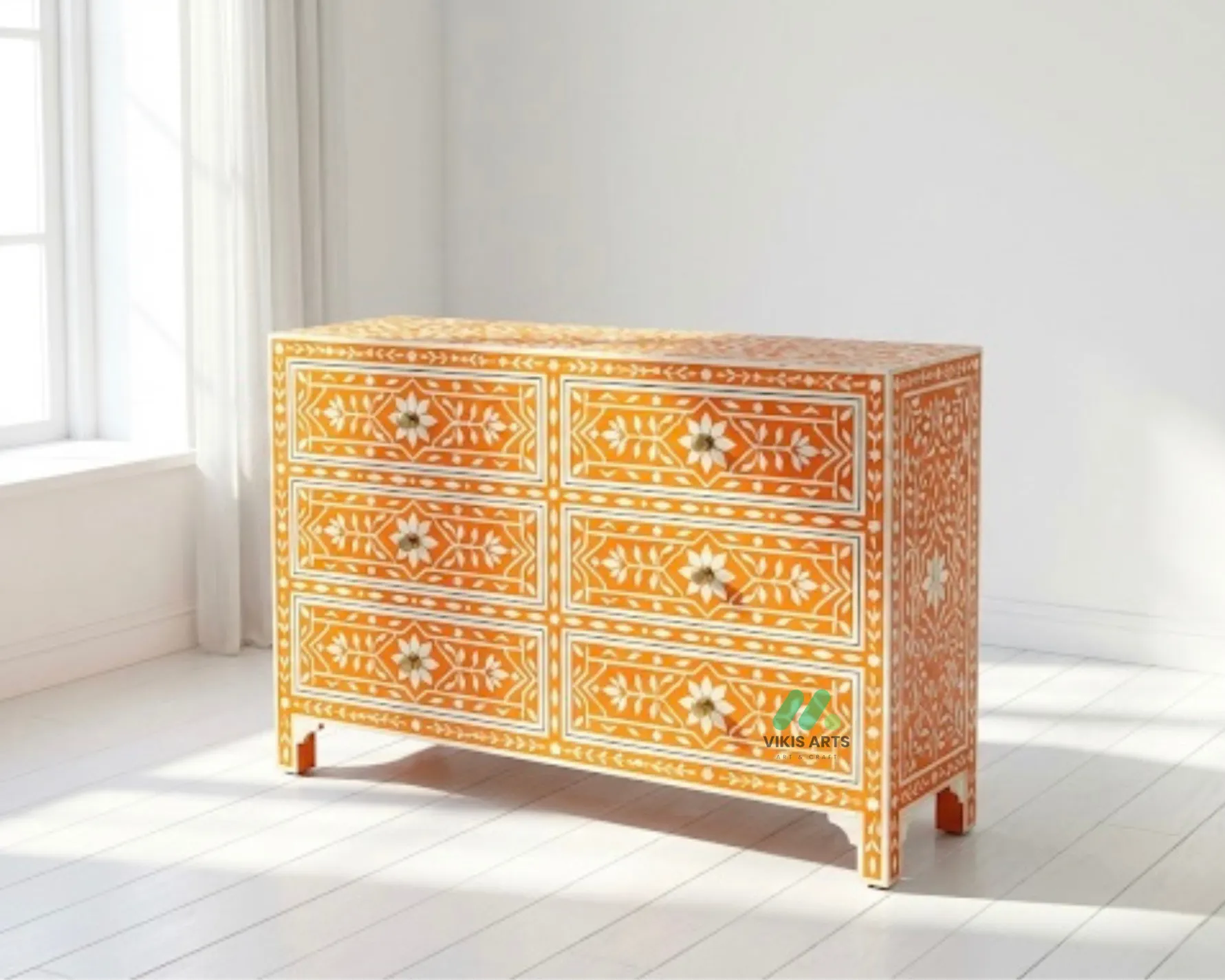 Bone Inlay Orange 6 Chest of Drawer