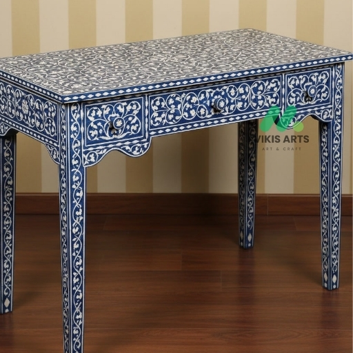 Bone inlay Blue study table - Image 4