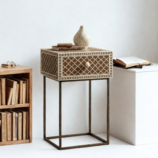 Bone inlay bedside table