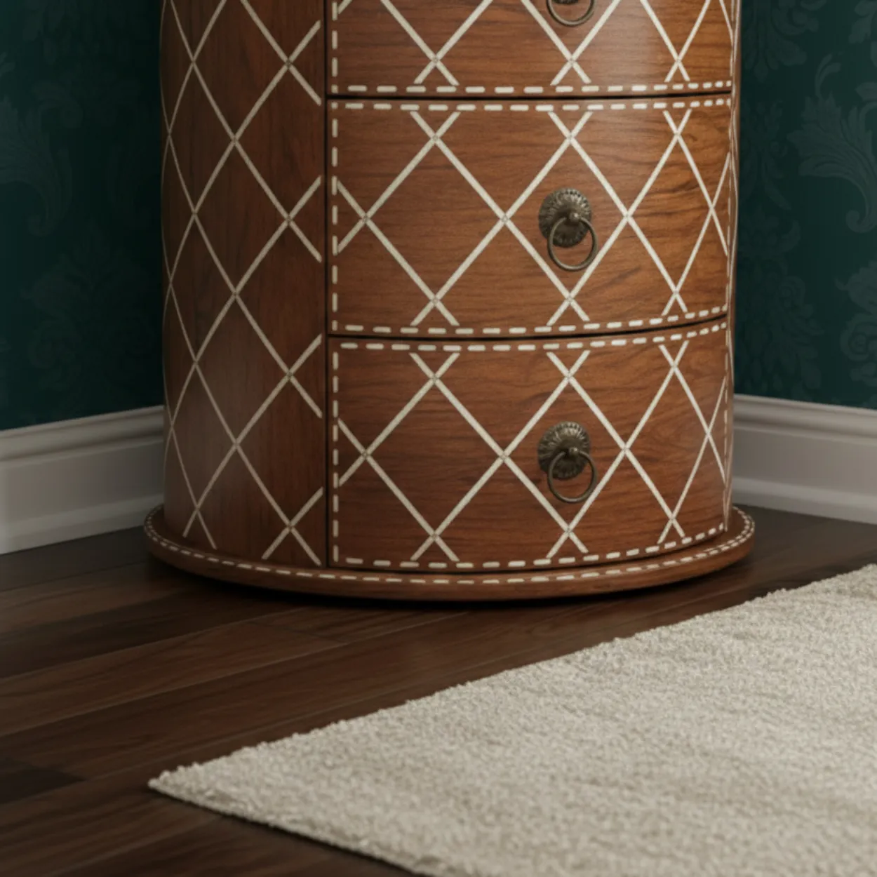 Bone Inlay Wooden Round Bedside Table - Image 5