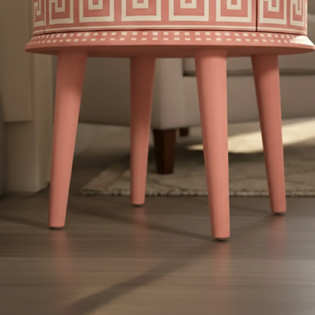 Bone Inlay Pink Round Bedside Table - Image 5
