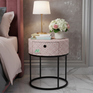 Bone Inlay Pink Round Nightstand