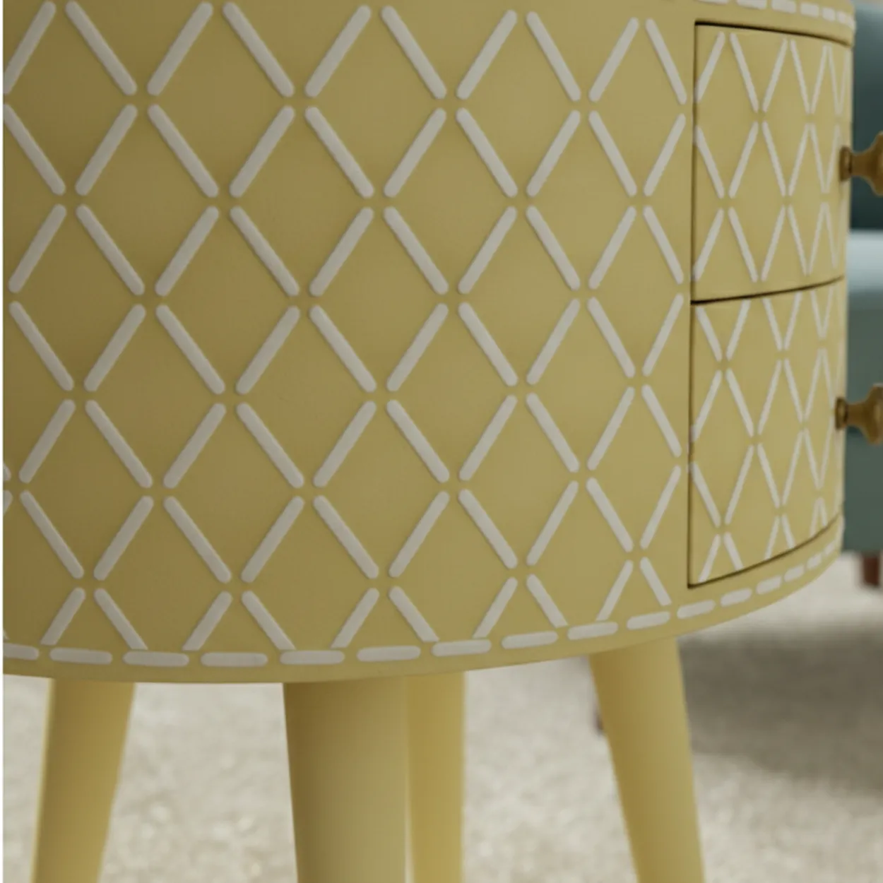 Bone Inlay Yellow Round Bedside Table - Image 4