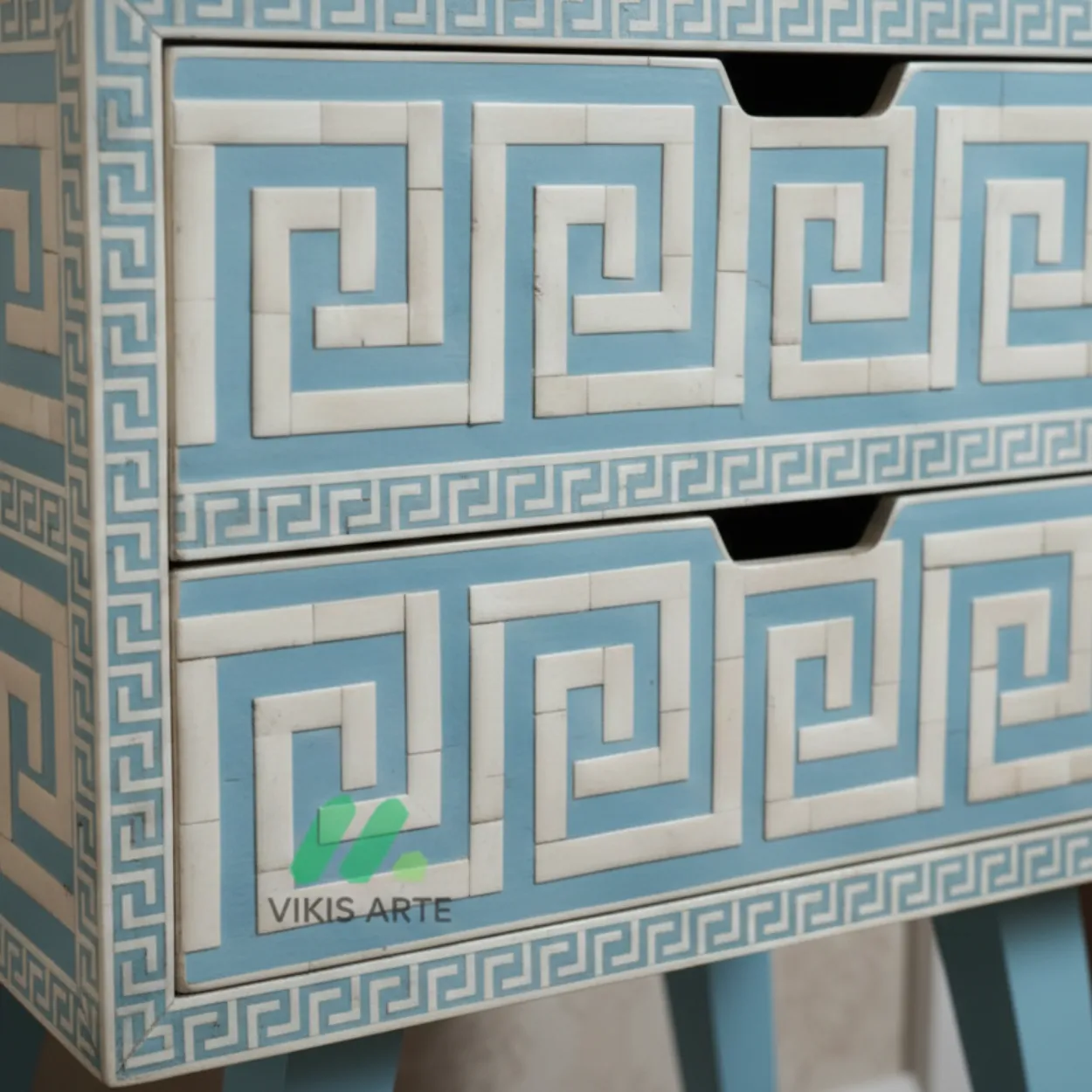 Bone Inlay Blue Bedside Table - Image 4