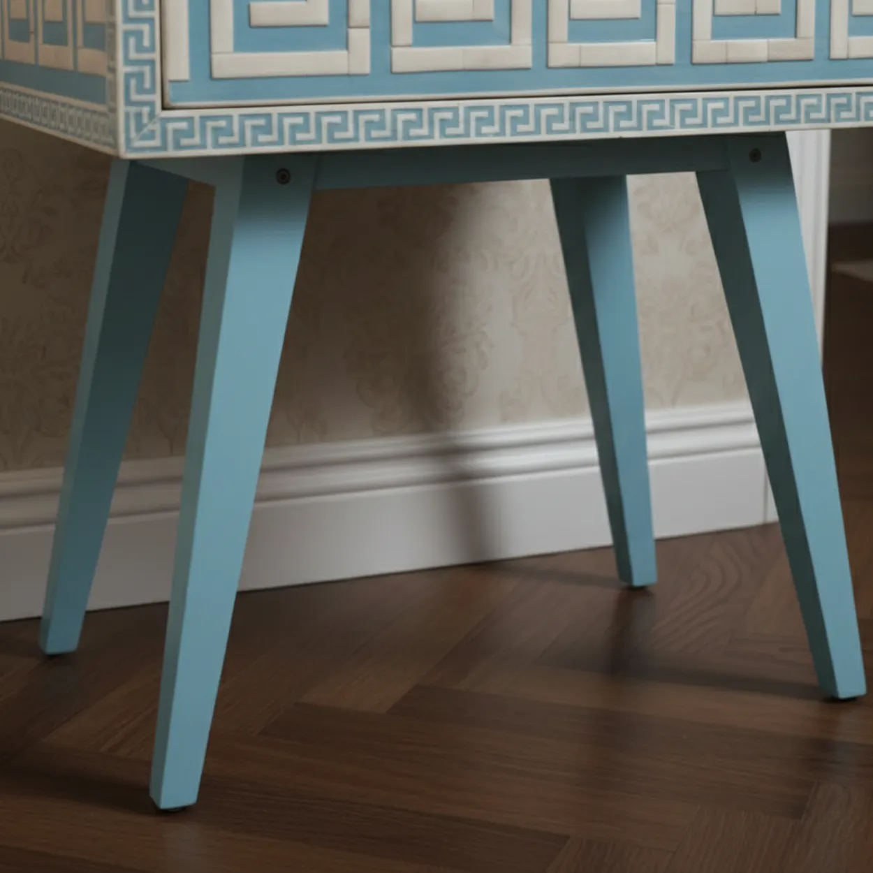 Bone Inlay Blue Bedside Table - Image 5