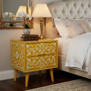 Bone Inlay Yellow Bedside Table