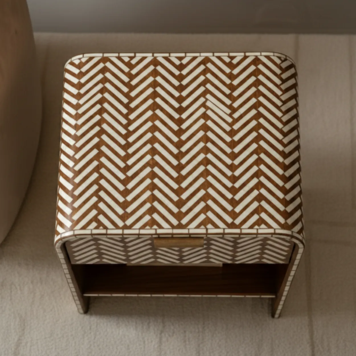 Bone Inlay Wooden Bedside Table - Image 4
