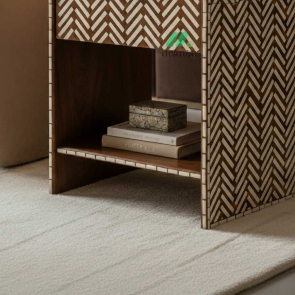 Bone Inlay Wooden Bedside Table - Image 6