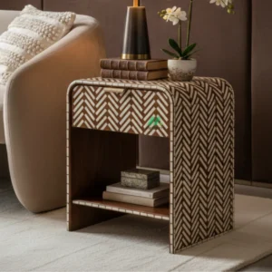Bone Inlay Wooden Bedside Table