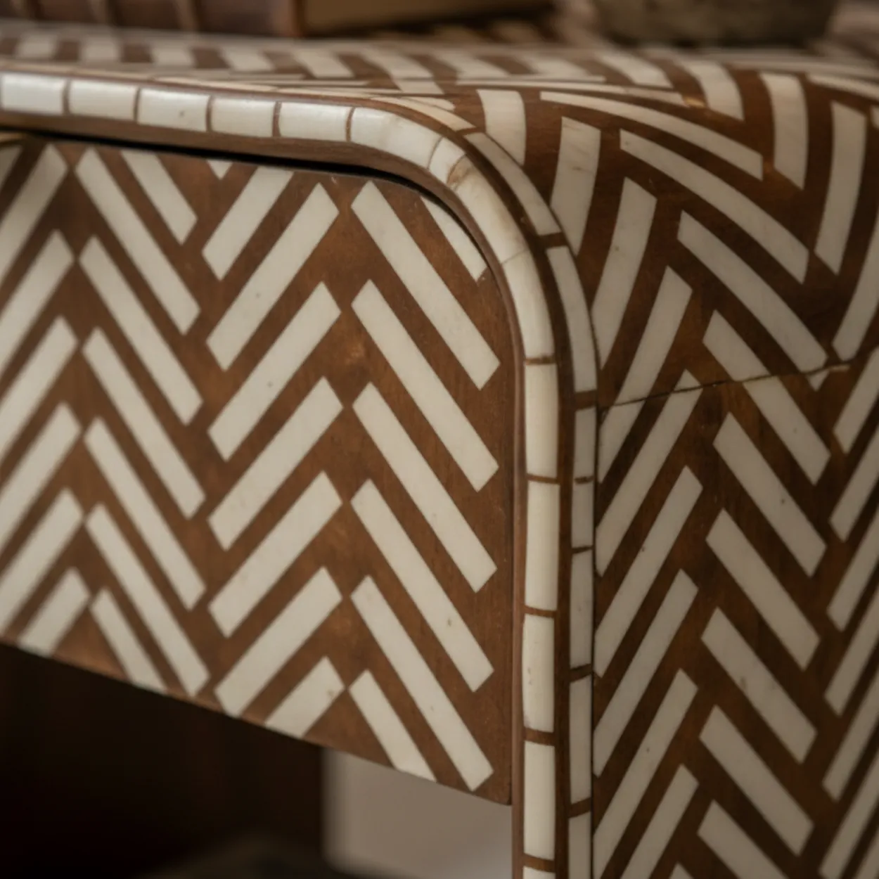 Bone Inlay Wooden Bedside Table - Image 5