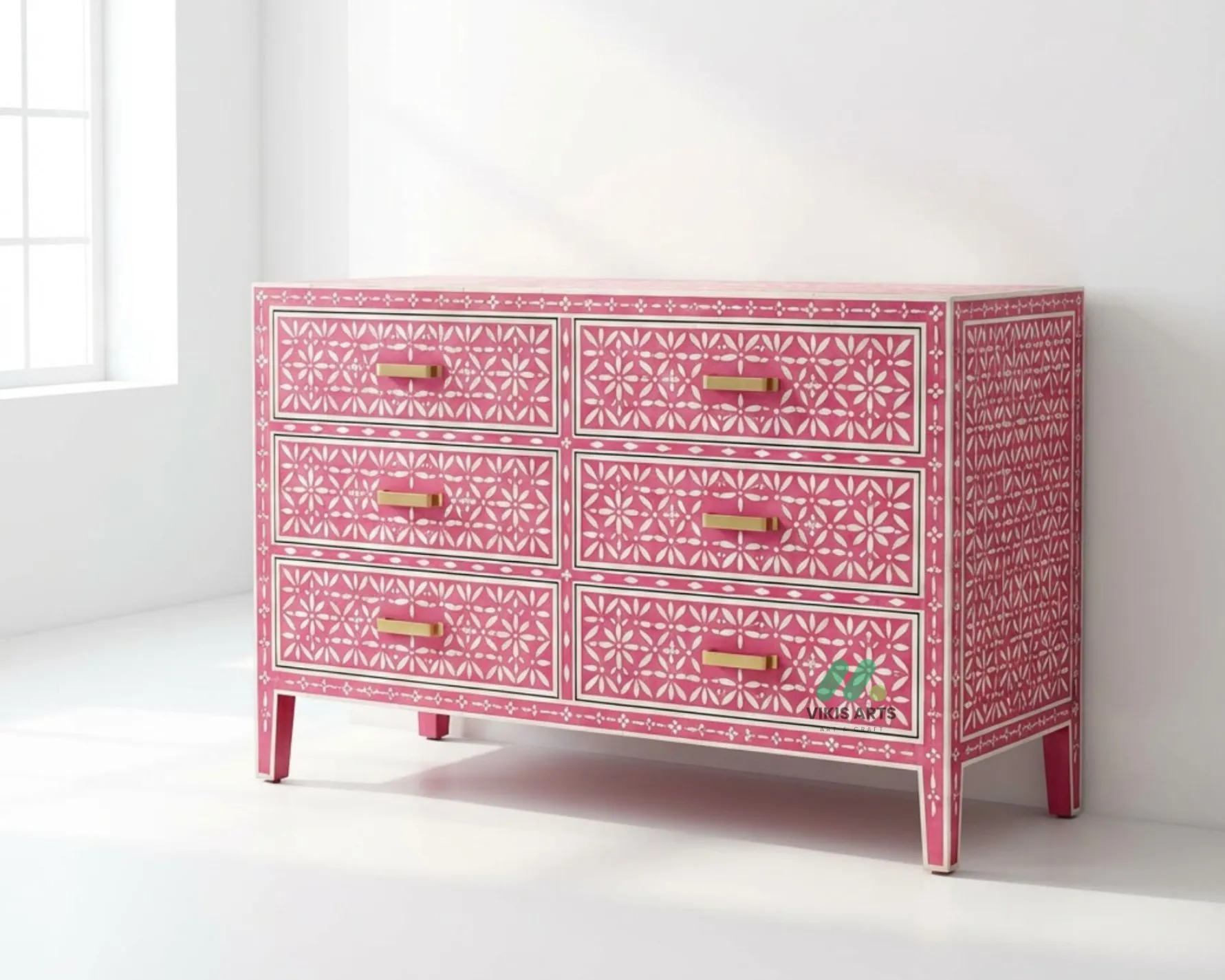 Bone Inlay Pink 6 Chest of Drawer