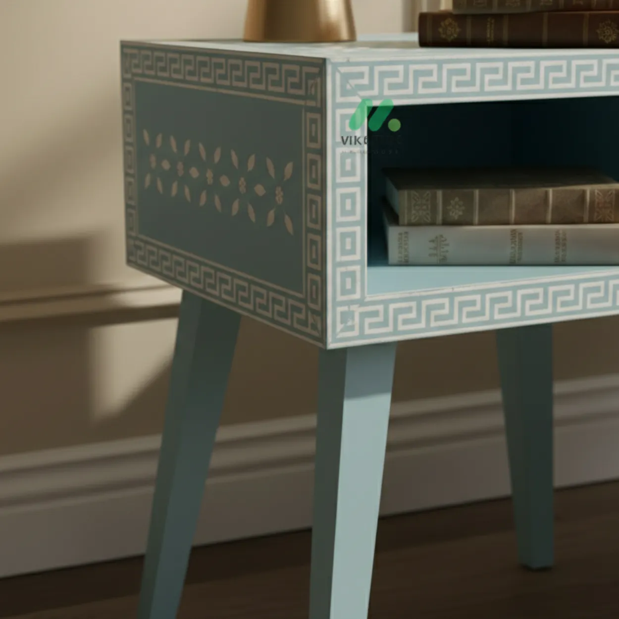 Bone Inlay Light Blue Bedside Table - Image 5