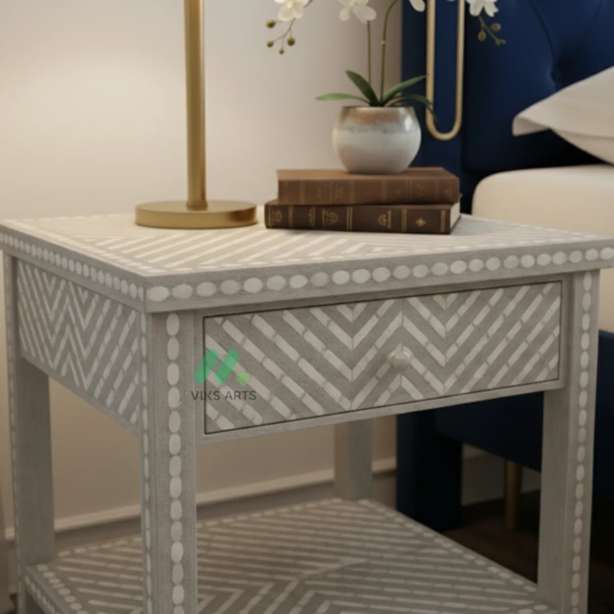 Bone Inlay Grey Nightstand - Image 5
