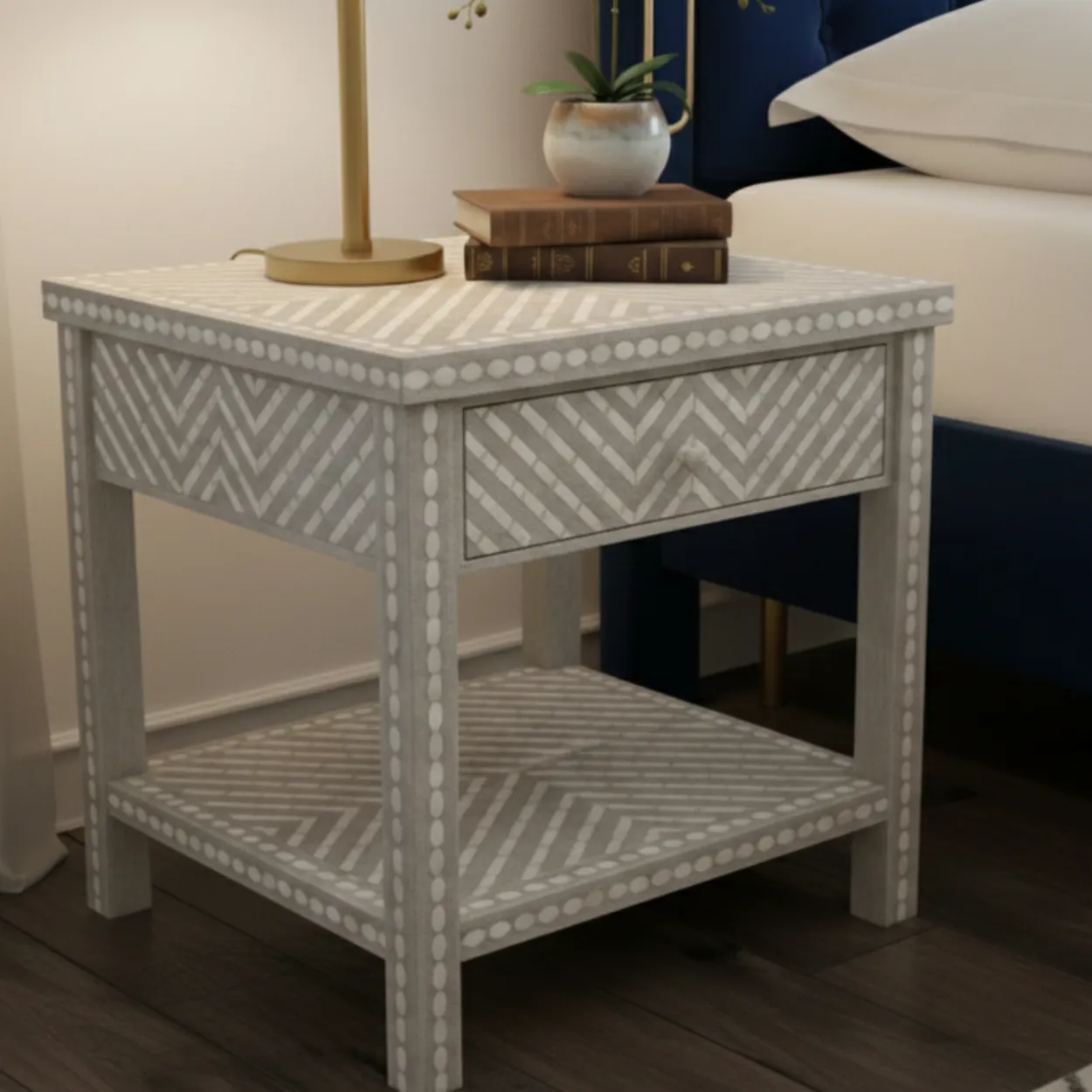Bone Inlay Grey Nightstand - Image 4
