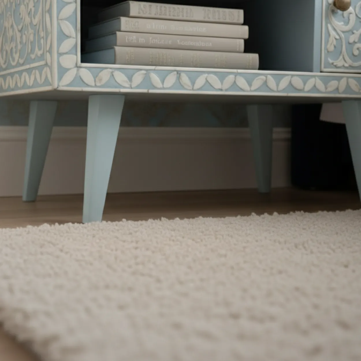 Bone Inlay Light Blue Bedside Table with Drawer - Image 6