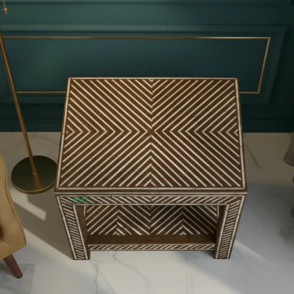 Bone Inlay Wooden Bedside Table - Image 4