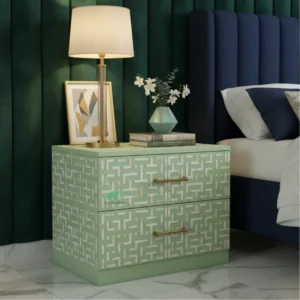 Bone Inlay Light green Nightstand with 2 Drawer