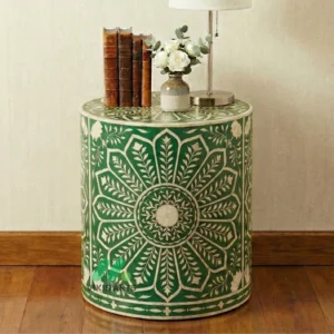 Bone Inlay Green Round bedside table