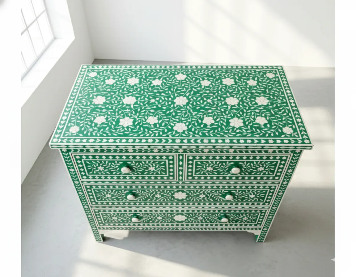 Bone Inlay Green 4 Chest of Drawer - Image 3