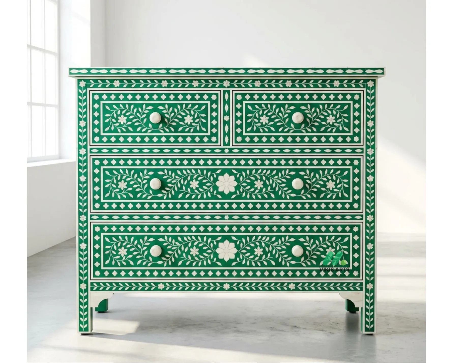 Bone Inlay Green 4 Chest of Drawer