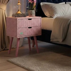 Bone Inlay Pink Bedside Table
