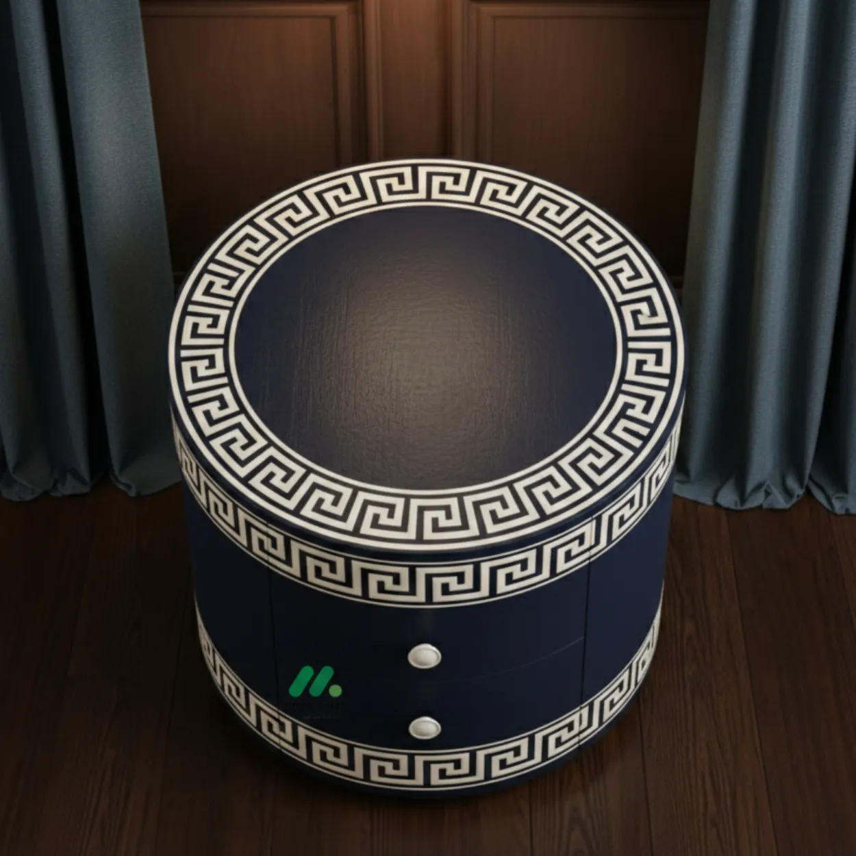Bone Inlay Navy Blue Bedside Table - Image 3