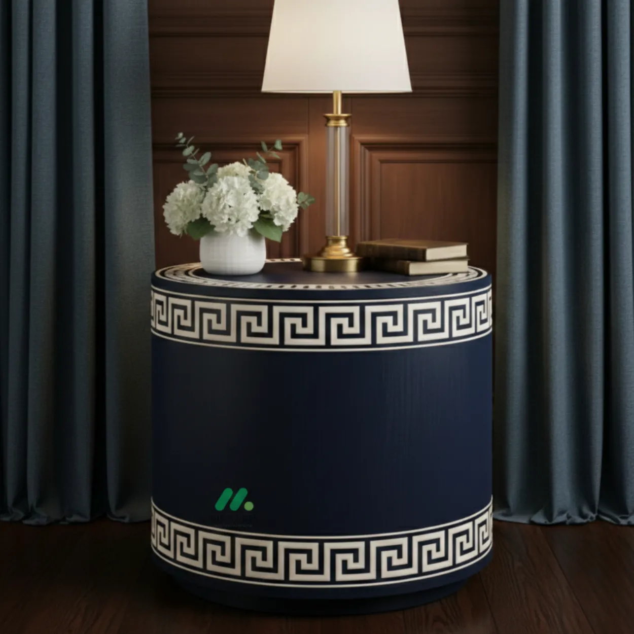 Bone Inlay Navy Blue Bedside Table - Image 2