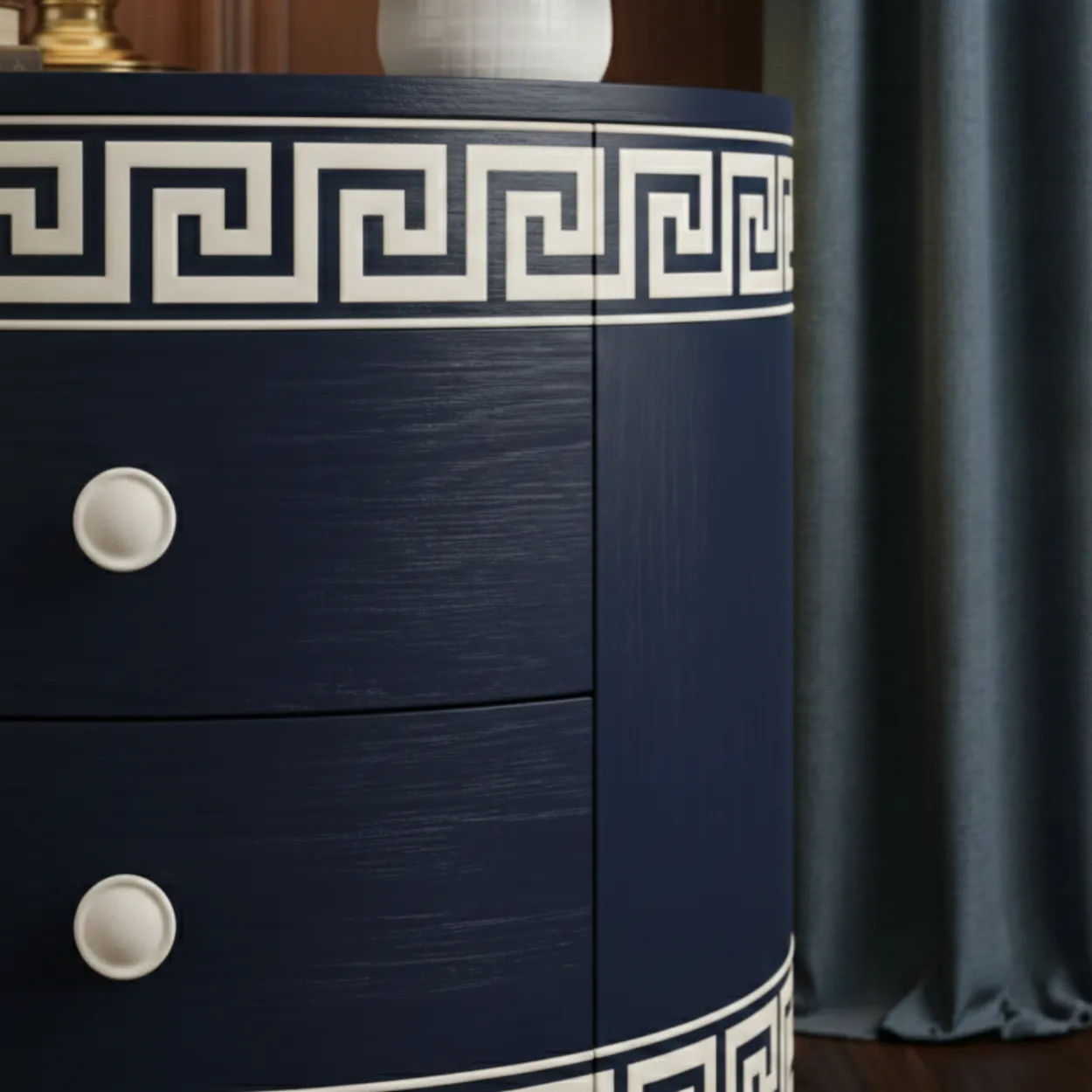 Bone Inlay Navy Blue Bedside Table - Image 4