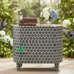 Bone Inlay Grey Bedside Table