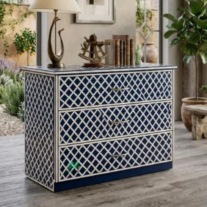 Bone Inlay Navy Blue 3 Chest of Drawer