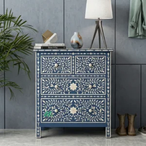 Bone Inlay Blue 4 Chest of Drawer
