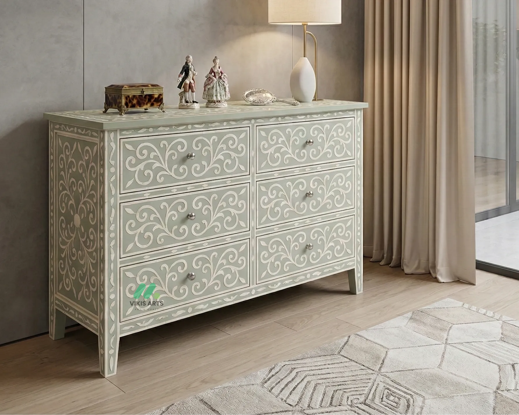 Bone Inlay Light Green 6 Chest of Drawer