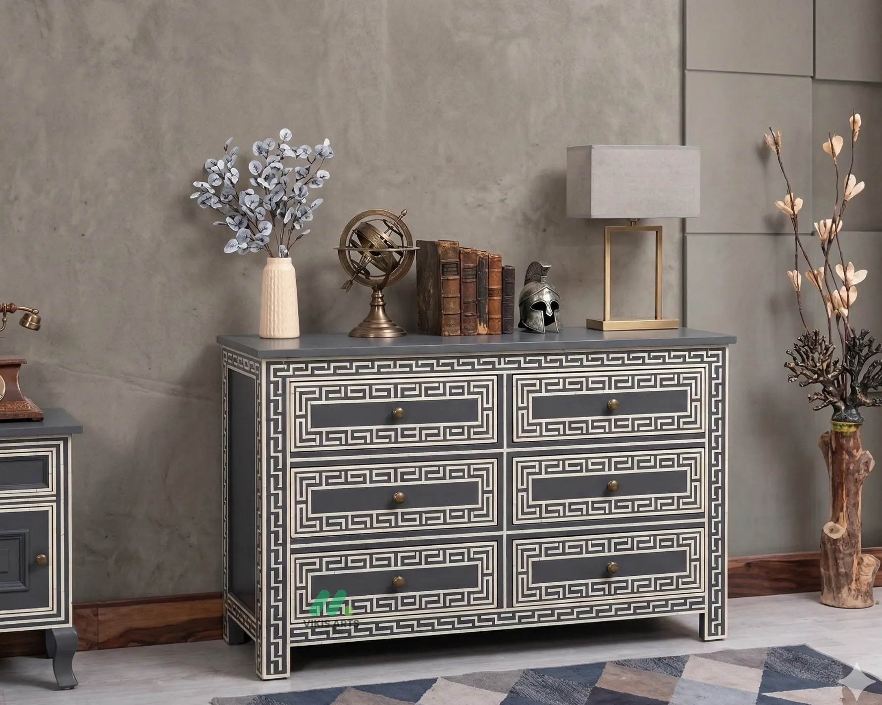 Bone Inlay Grey 6 Chest of Drawer