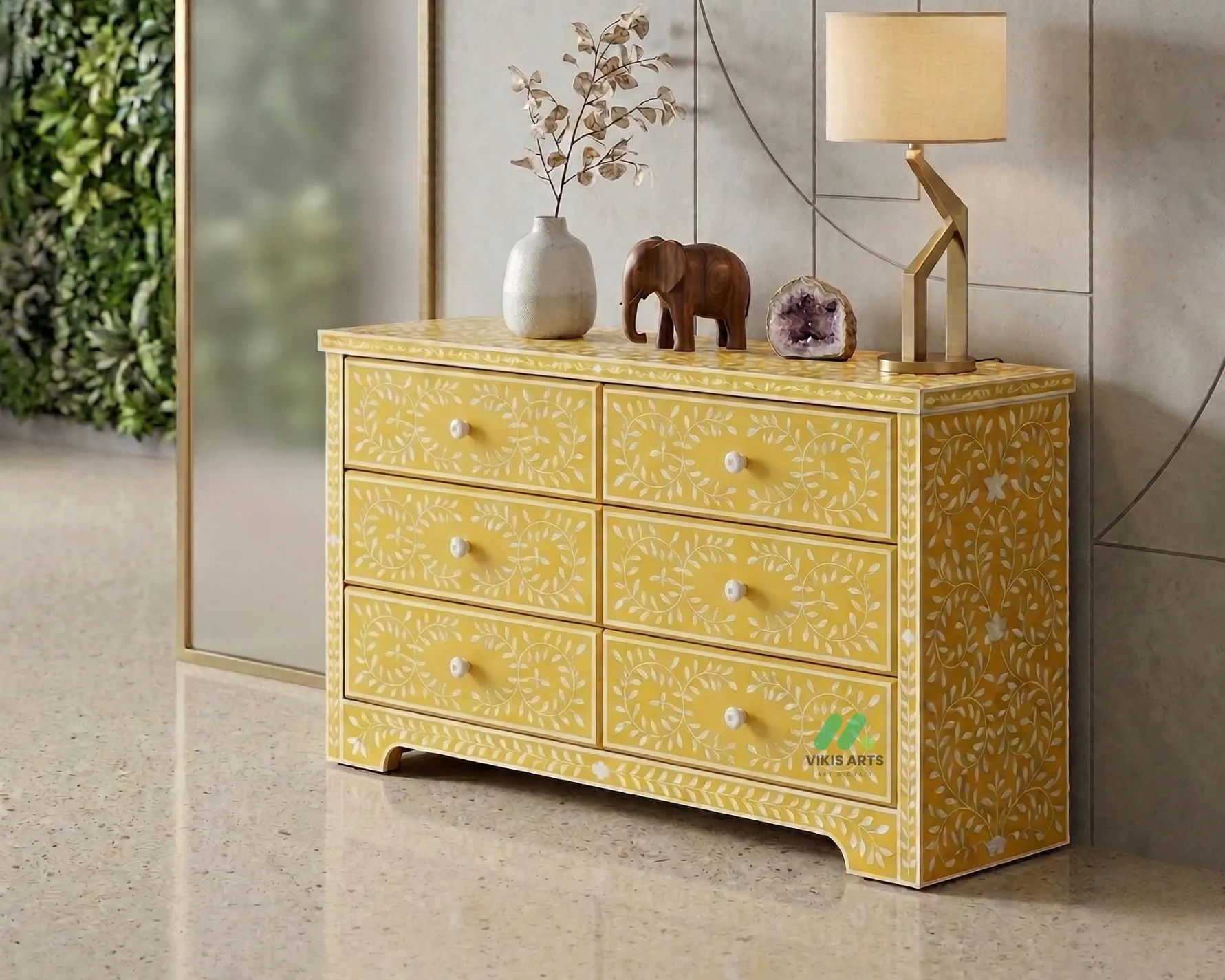 Bone Inlay Yellow 6 Chest of Drawer