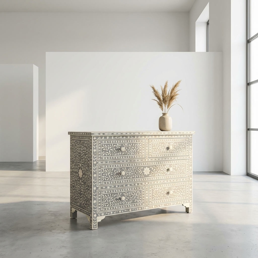 Bone Inlay 5 Chest of Drawer - Image 4