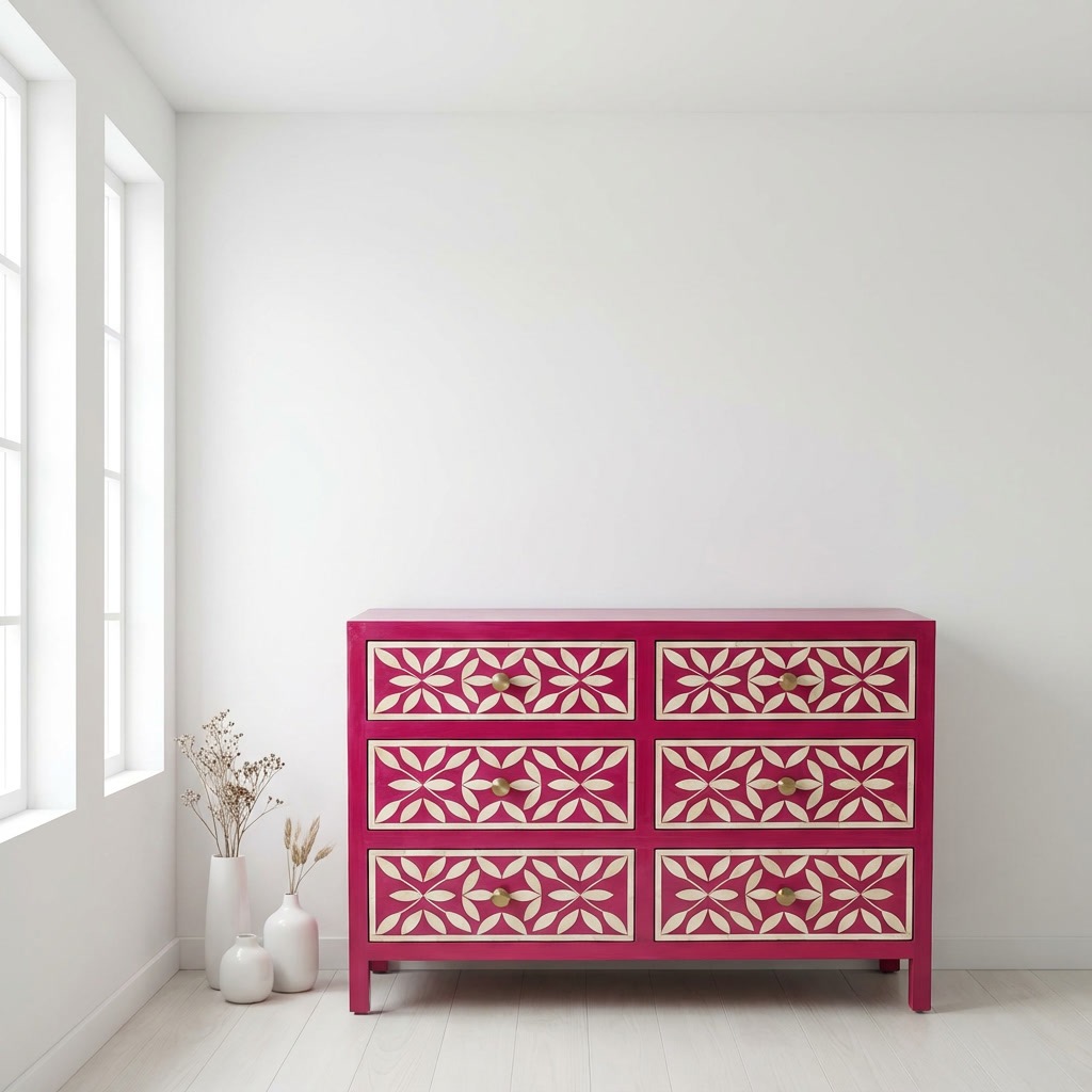 Bone Inlay Pink 6 Chest of Drawers