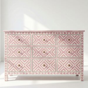 Bone Inlay Baby Pink 9 Chest of Drawers
