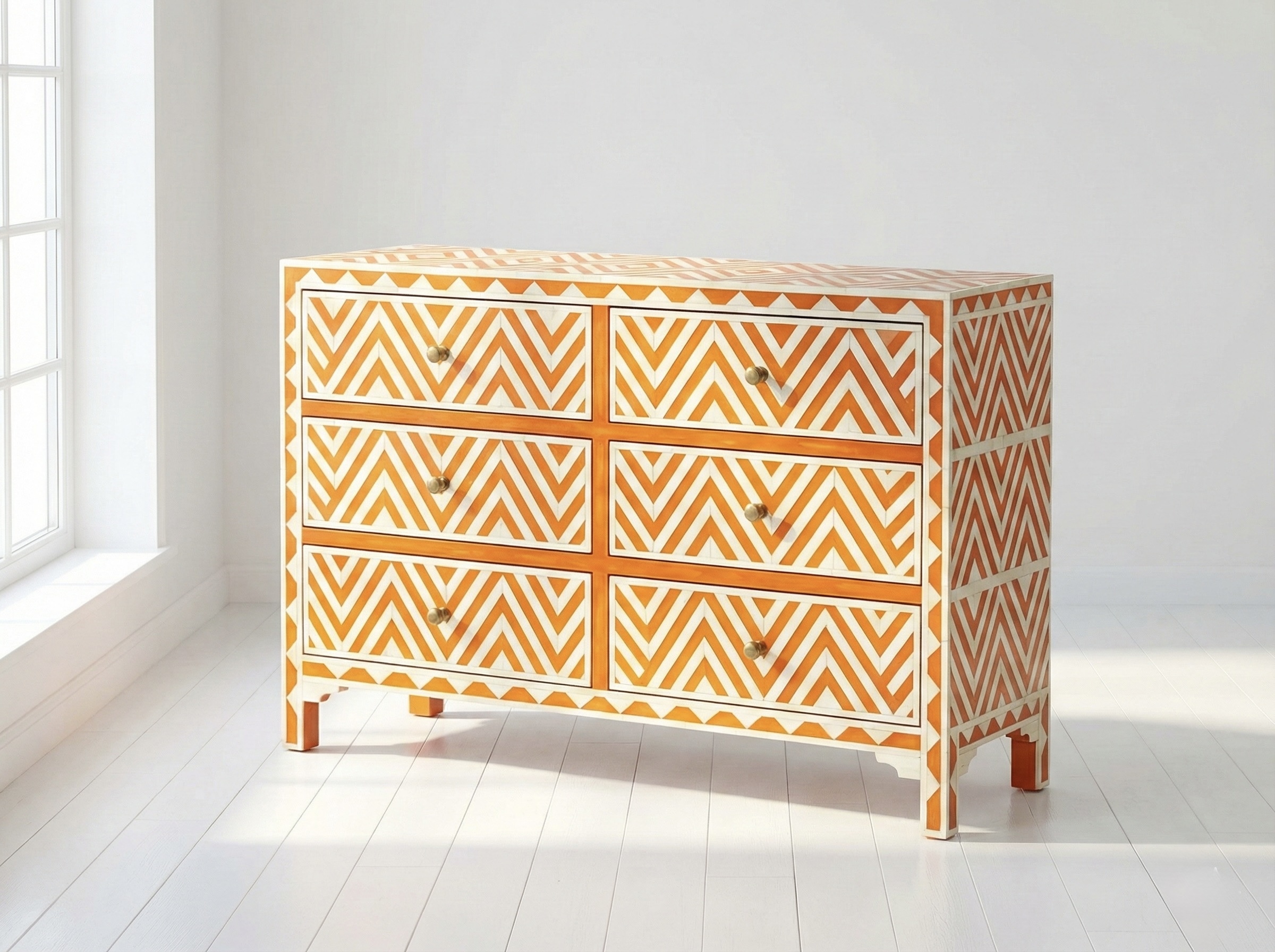 Bone Inlay Orange 6 Chest of Drawers