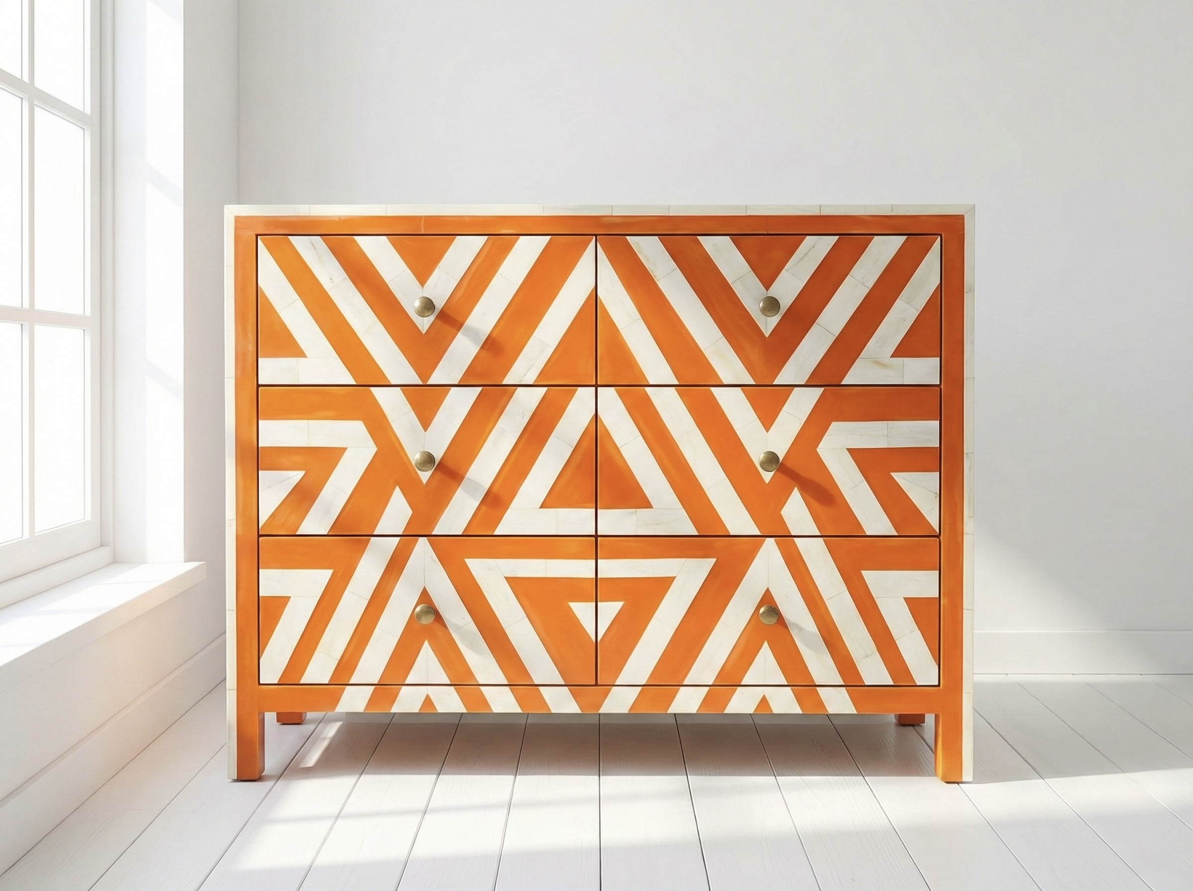 Bone Inlay Orange 6 Chest of Drawers