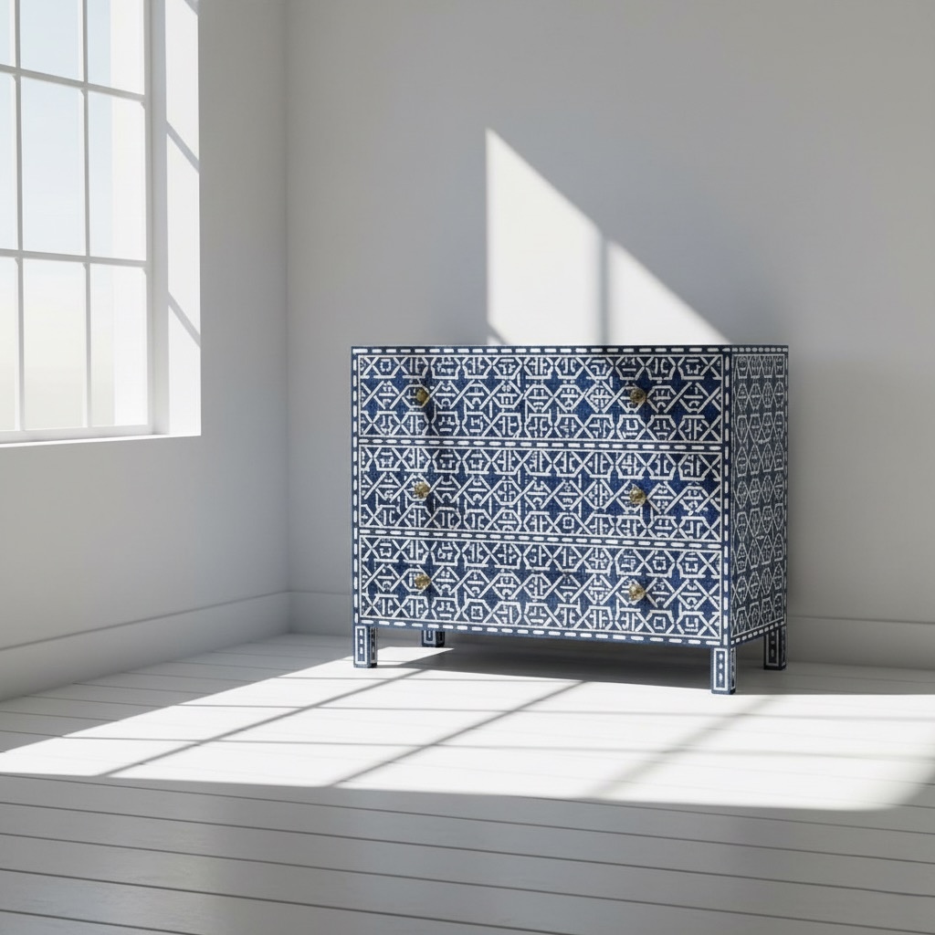 Bone Inlay Blue 3 Chest of Drawers