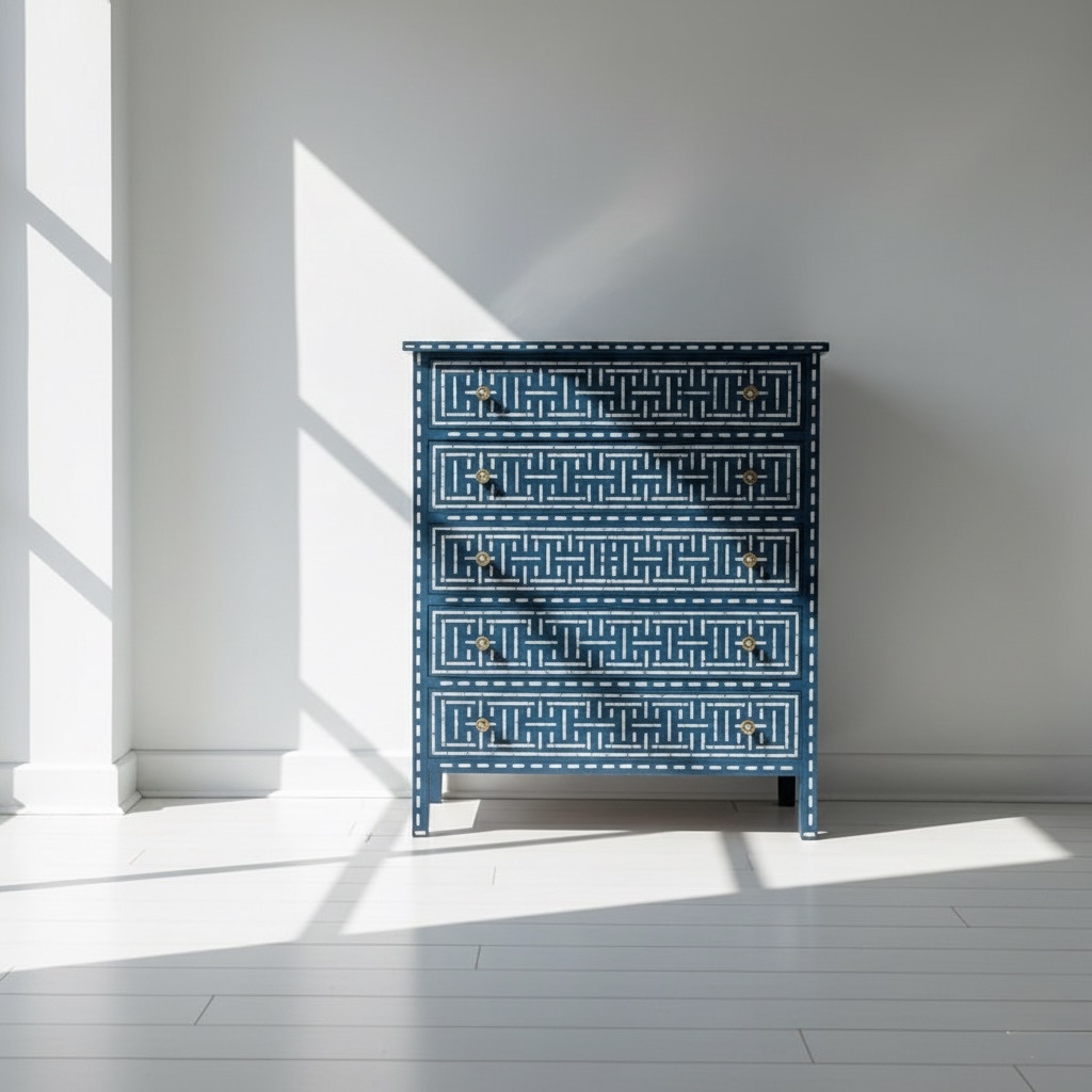 Bone Inlay Blue 5 Chest of Drawers