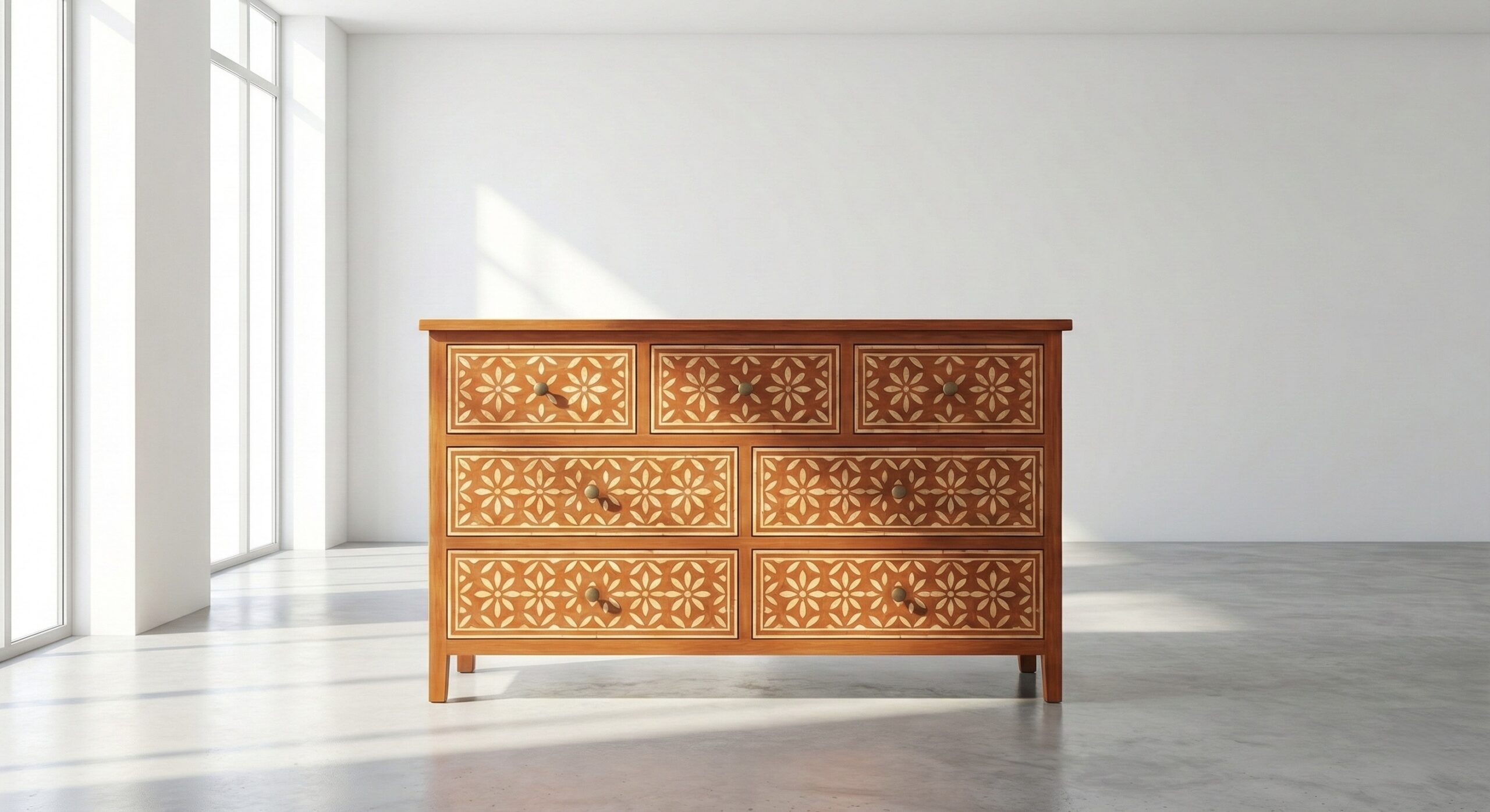 Bone Inlay Orange 7 Chest of Drawers