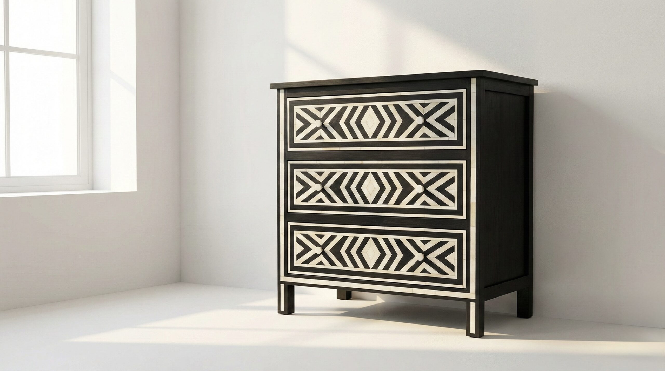 Bone Inlay Black 3 Chest of Drawers