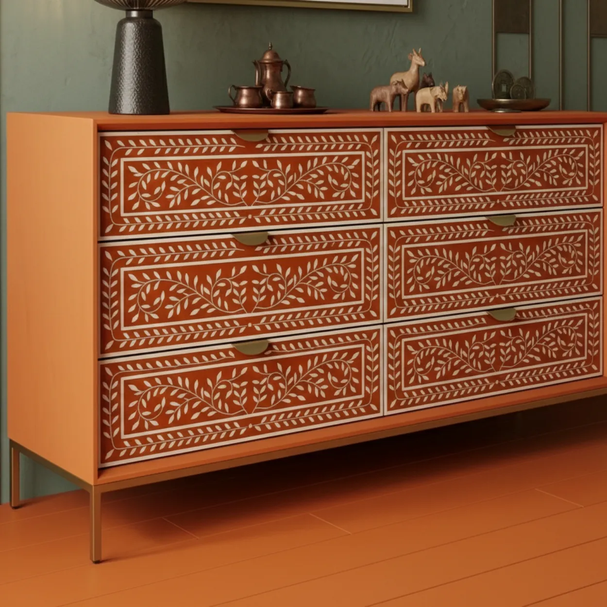 Bone Inlay Orange 6 Chest of Drawer - Image 4